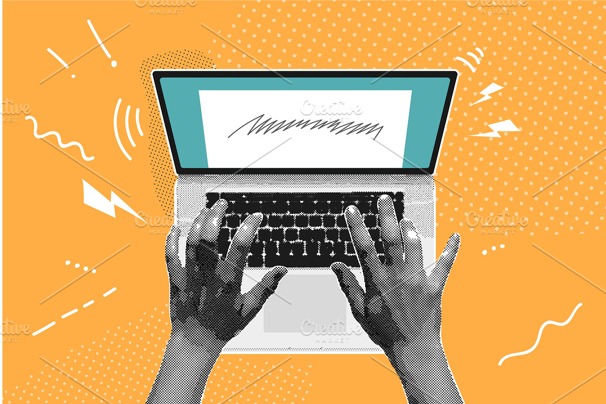 Hands keyboard collage. Hand writing, a Technology Illustration by Stock-Smart-Start