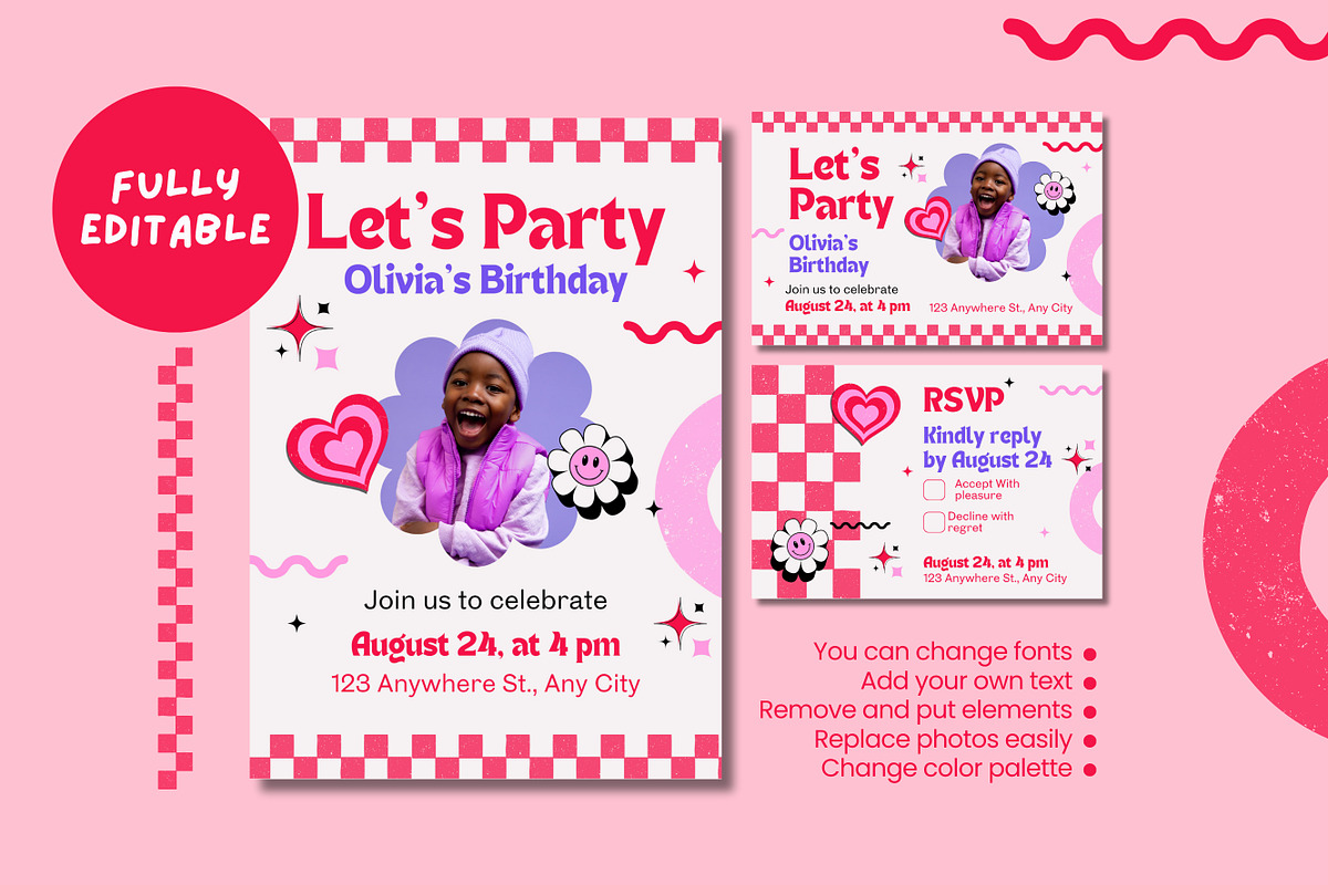 Hearts Birthday Party Invitation, a Social Media Template by TemplateCastleStore (Photo 4 of 4)