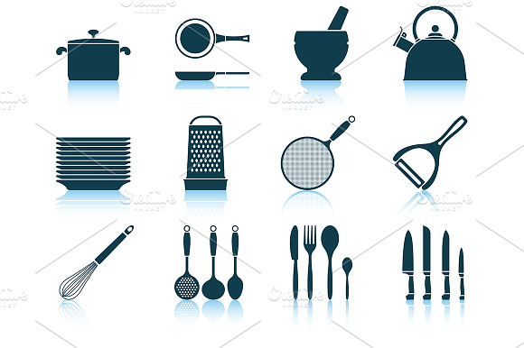 Set Of 12 Kitchen Utensils Icons