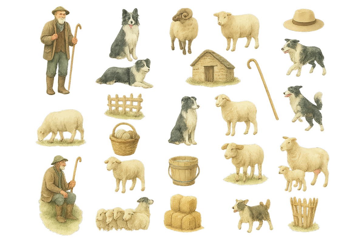 Vintage Shepherd Farm Illustration, an Animal Illustration by RT Studio (Photo 4 of 4)