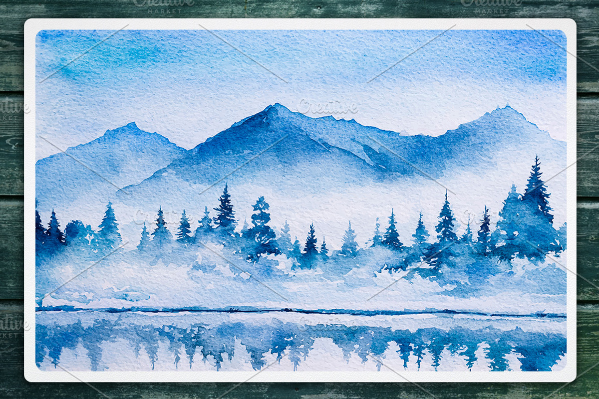 Winter Landscapes set#2. Watercolor., an Illustration by AlexGreenArt (Photo 3 of 9)