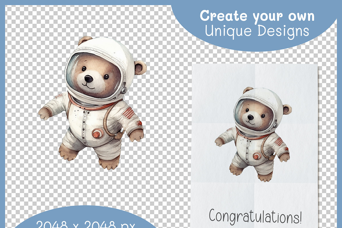 Cute Astronauts Watercolor Clipart, a Decorative Illustration by Digital Dreamscaping (Photo 4 of 5)