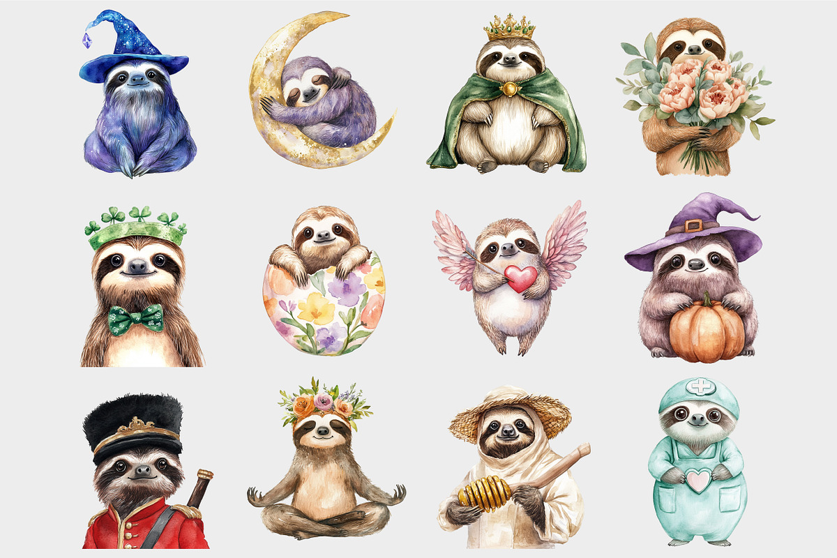 Watercolor Sloth Clipart, a Seasonal Illustration by Design Market (Photo 4 of 4)