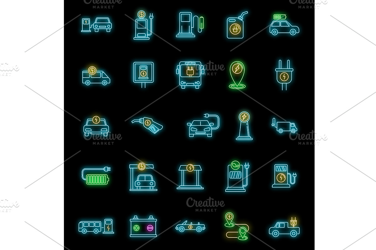 Electrical refueling car icons set, an Object Illustration by Ylivdesign