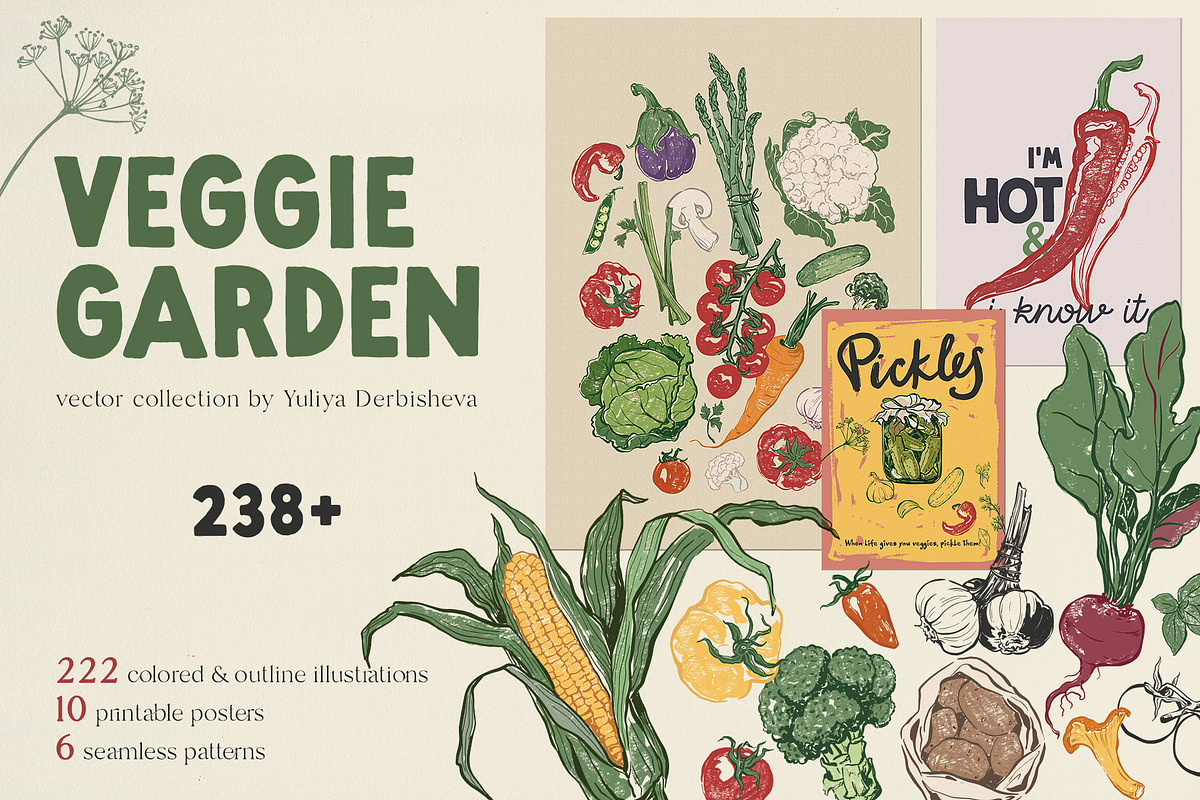 Vegetables vector poster pattern, an Object Graphic by Yuliya Derbisheva (Photo 1 of 10)