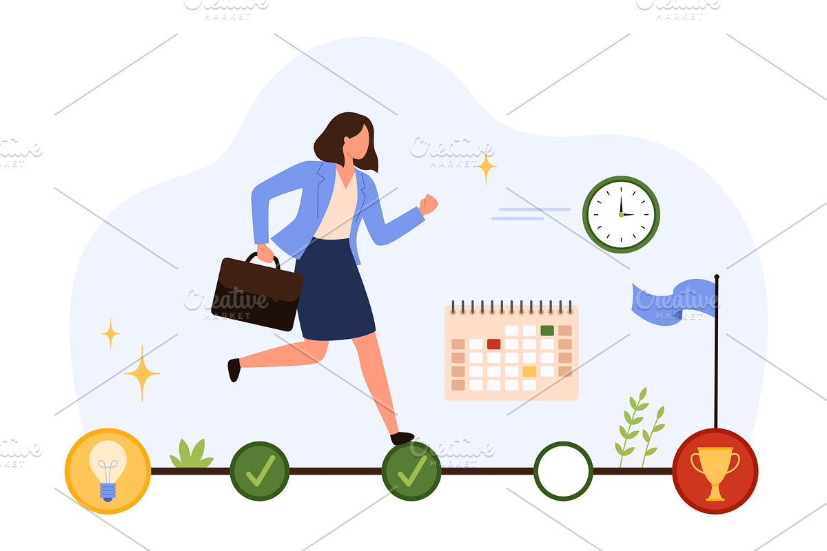 Businesswoman Achieving Career plan, an Object Illustration by Flashvector