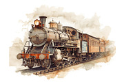 Vintage Steam Train Watercolor Clipa, an Illustration by hafijul (Thumbnail 12 of 12)