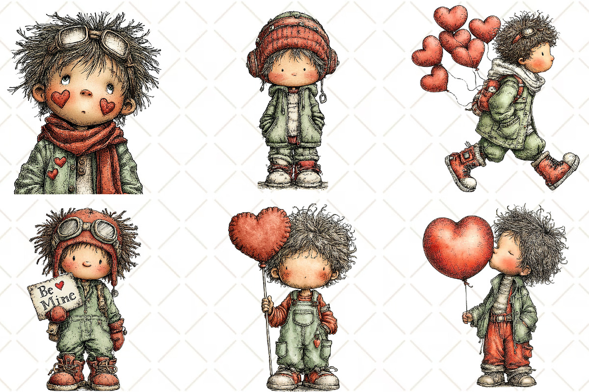 Quirky Valentine Boy Clipart, an Illustration by Black Bird Studio (Photo 2 of 6)