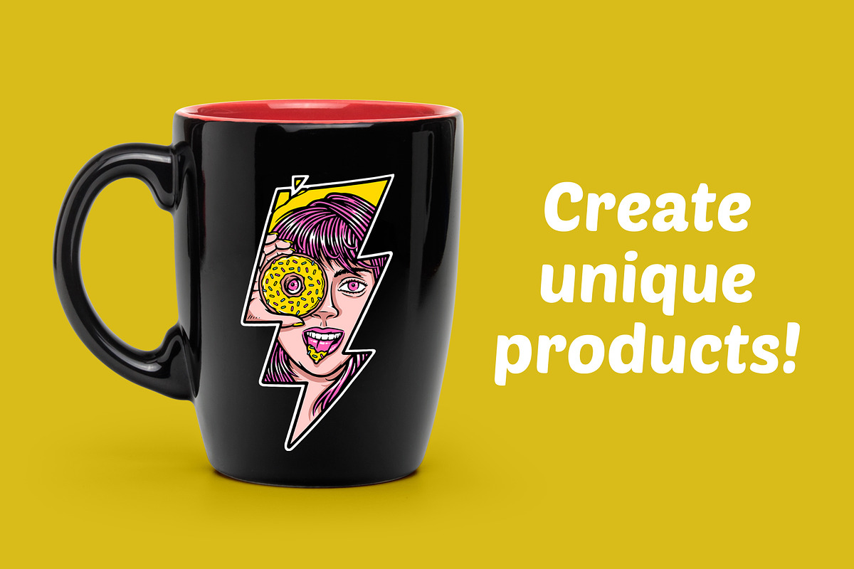 woman holding a donut with lightning, an Illustration by gunaonedesign (Photo 2 of 4)