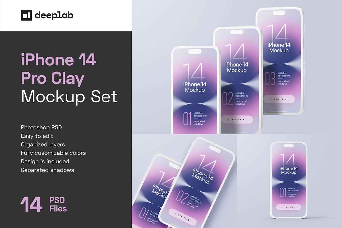 iPhone 14 Pro Clay Mockup Set, an iPhone Mockup by Deeplab (Photo 1 of 18)