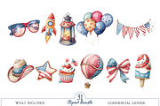 Watercolor 4th of July Kids Clipart, a Decorative Illustration by MockupWizard (Thumbnail 3 of 5)