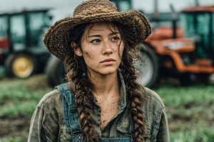 Young asian female farmer in rustic hat on a field captures rural essence, a Photo by AS photostudio