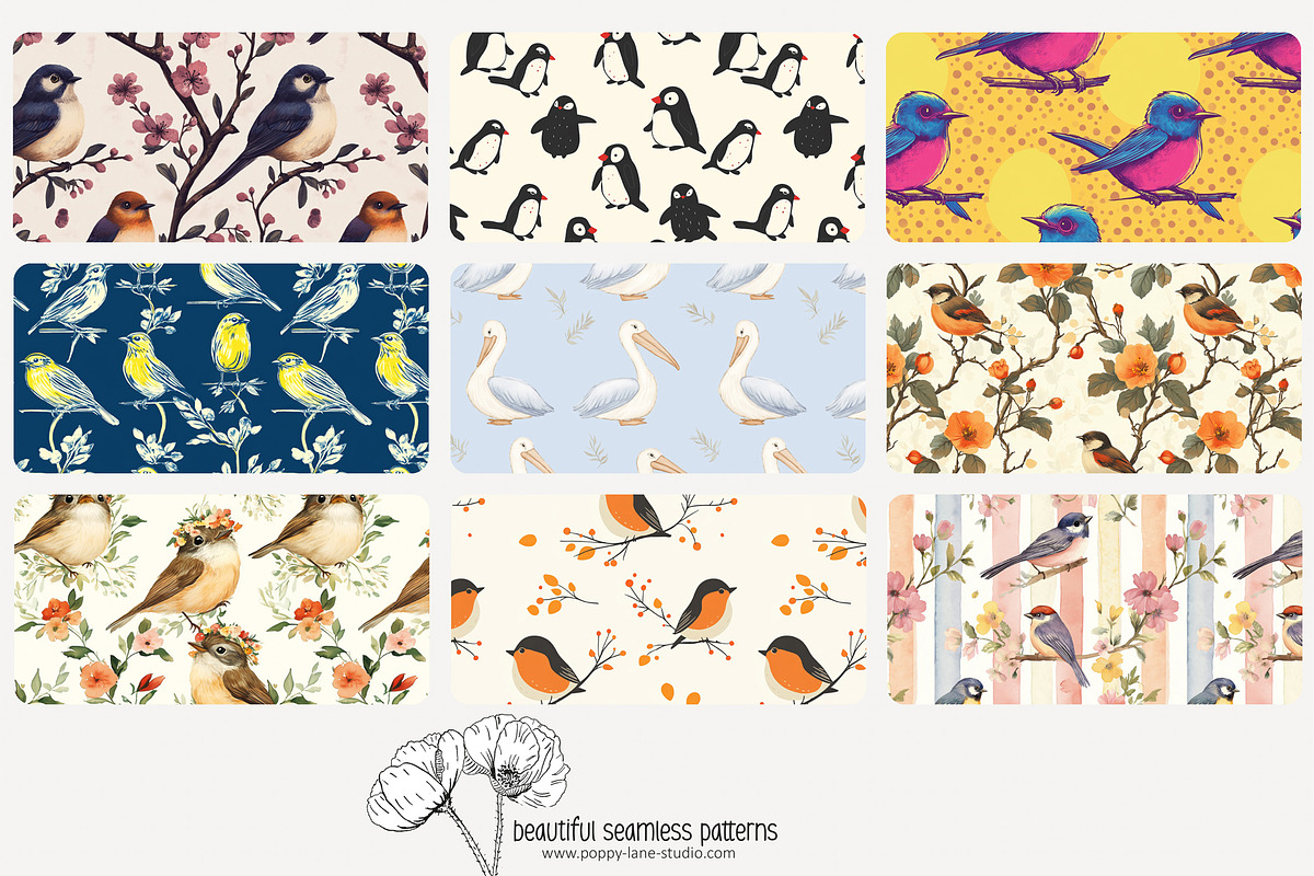 80 assorted bird seamless pattern, a Pattern Graphic by Poppy Lane Studio (Photo 6 of 11)