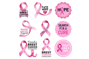 Breast cancer logo set, realistic, an Object Illustration by Ylivdesign