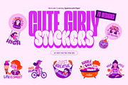 Flat Cute Girly Stickers Set, an Emoji Icon by Creative Stall (Thumbnail 1 of 8)