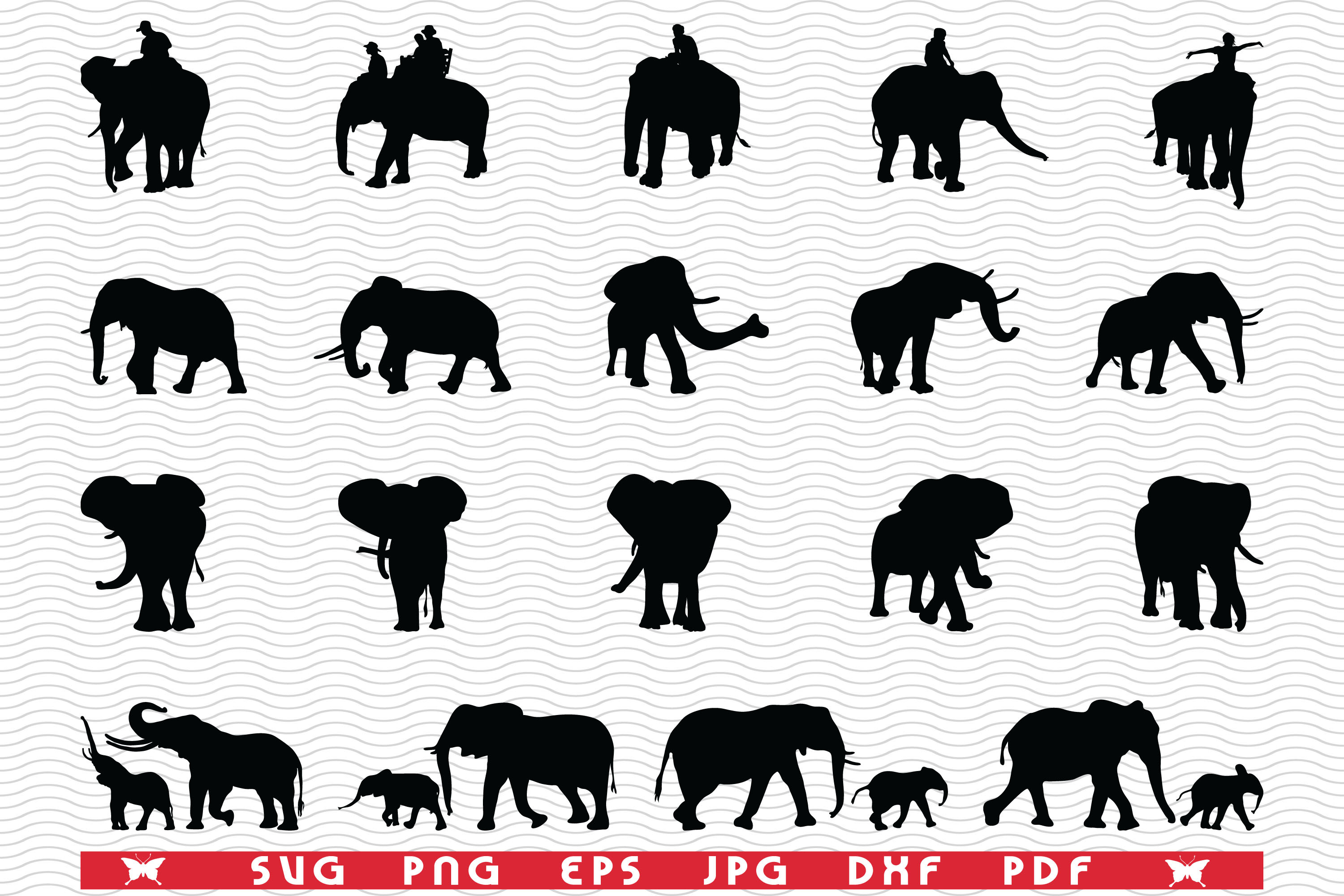 SVG Elephants, Black Silhouettes, an Icon by DesignStudioRM | Creative ...