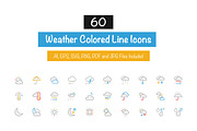 60 Weather Colored Line Icons, an Outline Icon by Creative Stall (Thumbnail 1 of 2)