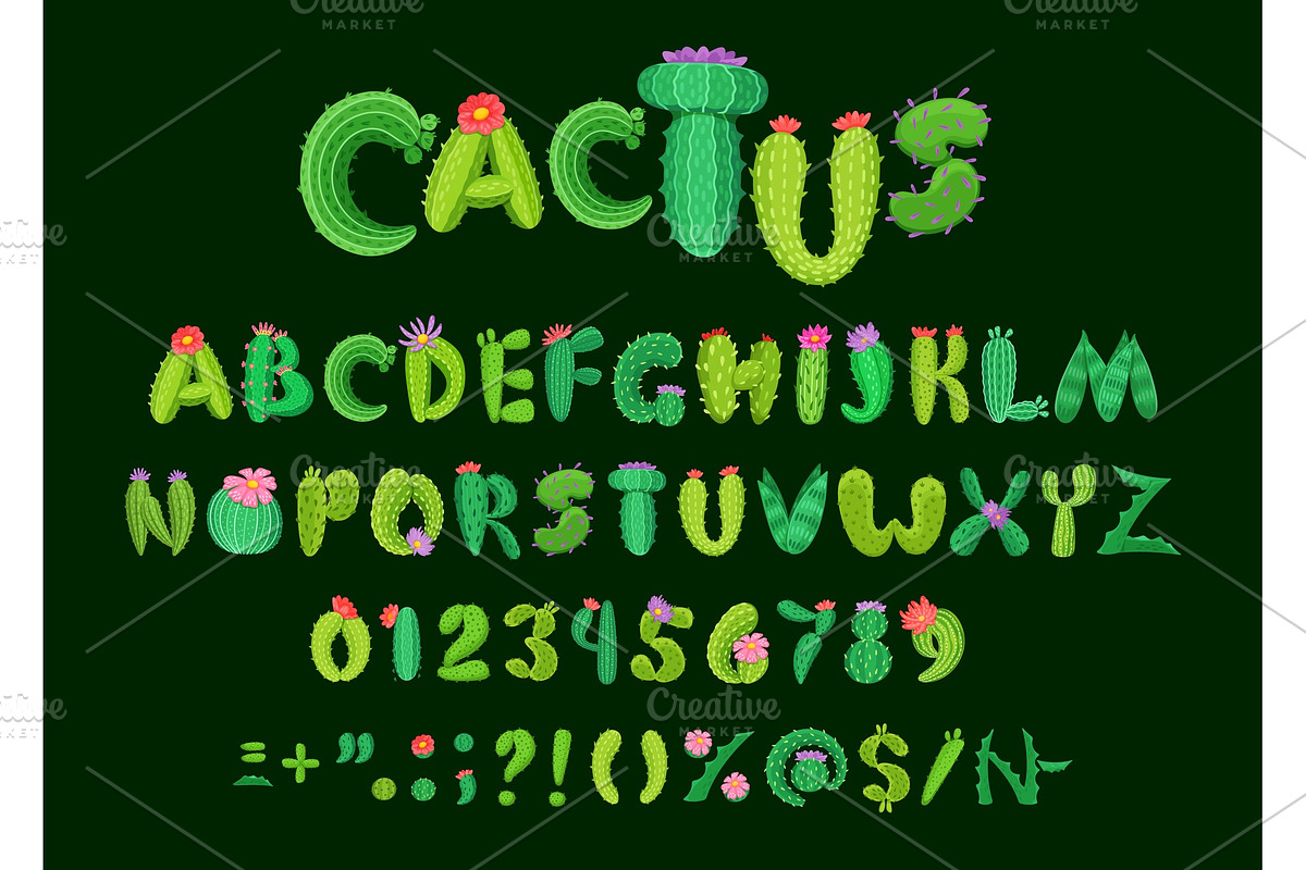 Succulent font, cartoon cacti type, a Seasonal Illustration by Seavector Studio (Photo 1 of 3)