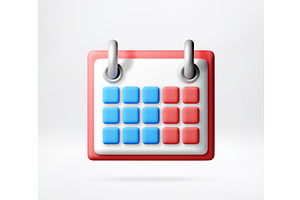 3D calendar icon. Red and blue