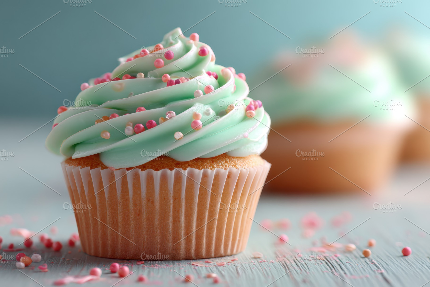 Colorful sweet cupcakes with frosting for birthday party, a Food & Drink Photo by AlyaAnd