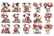 Birthday Pig PNG Clipart Bundle, an Animal Illustration by Nicolle's Colorful Art (Thumbnail 2 of 4)