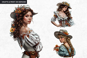 Western Prairie Cowgirl Clipart Set