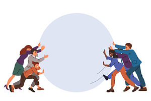 Two teams push balloon against each, a Person Illustration by Vectorbuum