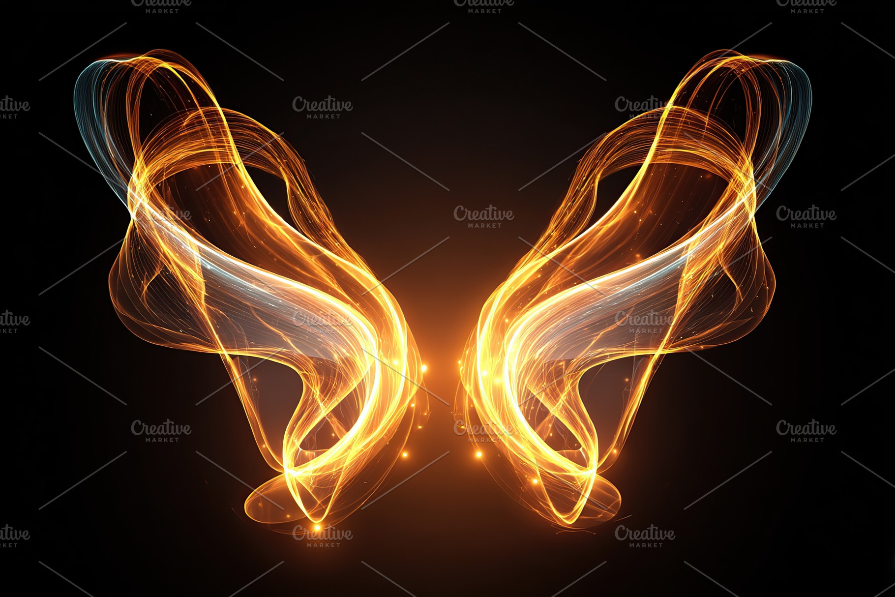 Colorful glowing butterfly shape with swirling light patterns in a dark backgro, a Photo by AlyaAnd