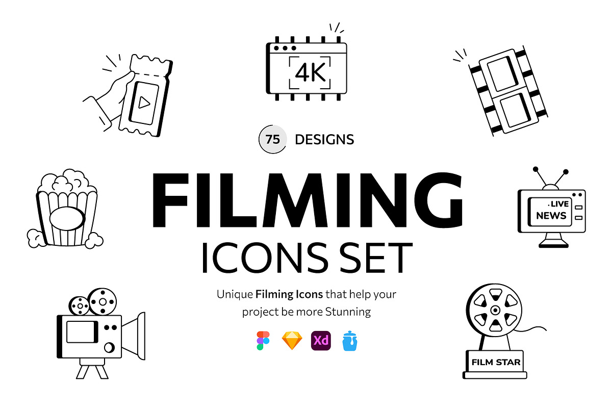 Filming Icons, an Outline Icon by Prosymbols (Photo 1 of 7)