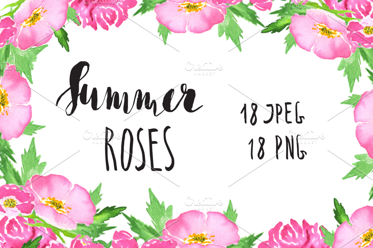 Pink roses watercolor clip art, an Illustration by mcherevan (Photo 3 of 4)