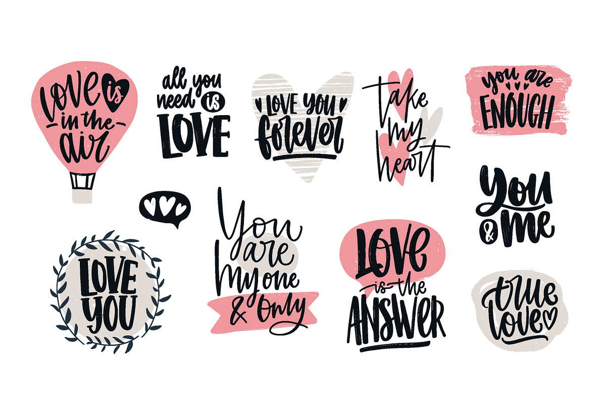 Handwritten love quotes set, a Decorative Illustration by Good Studio (Photo 2 of 9)