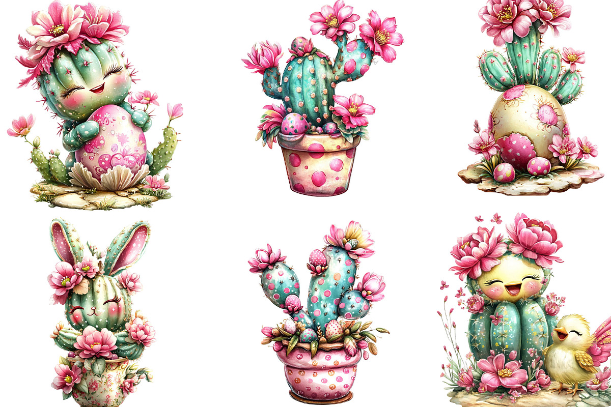 Whimsical Easter Cactus Clipart, an Illustration by Designking (Photo 2 of 5)