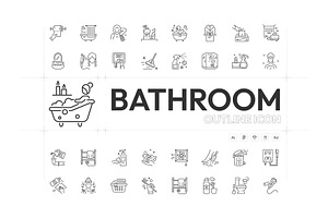 Bathroom Linear Icon Set, an Outline Icon by Prosymbols
