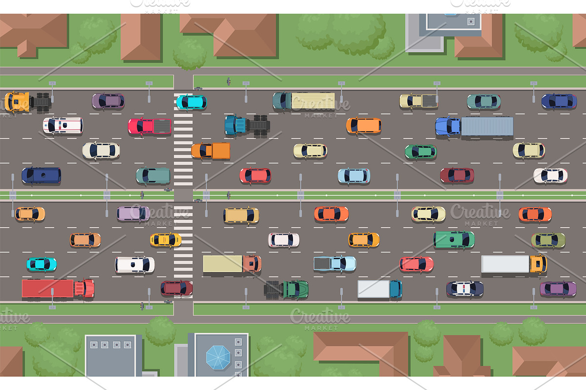 City traffic with cars, a Transportation Illustration by Yayasya (Photo 1 of 3)