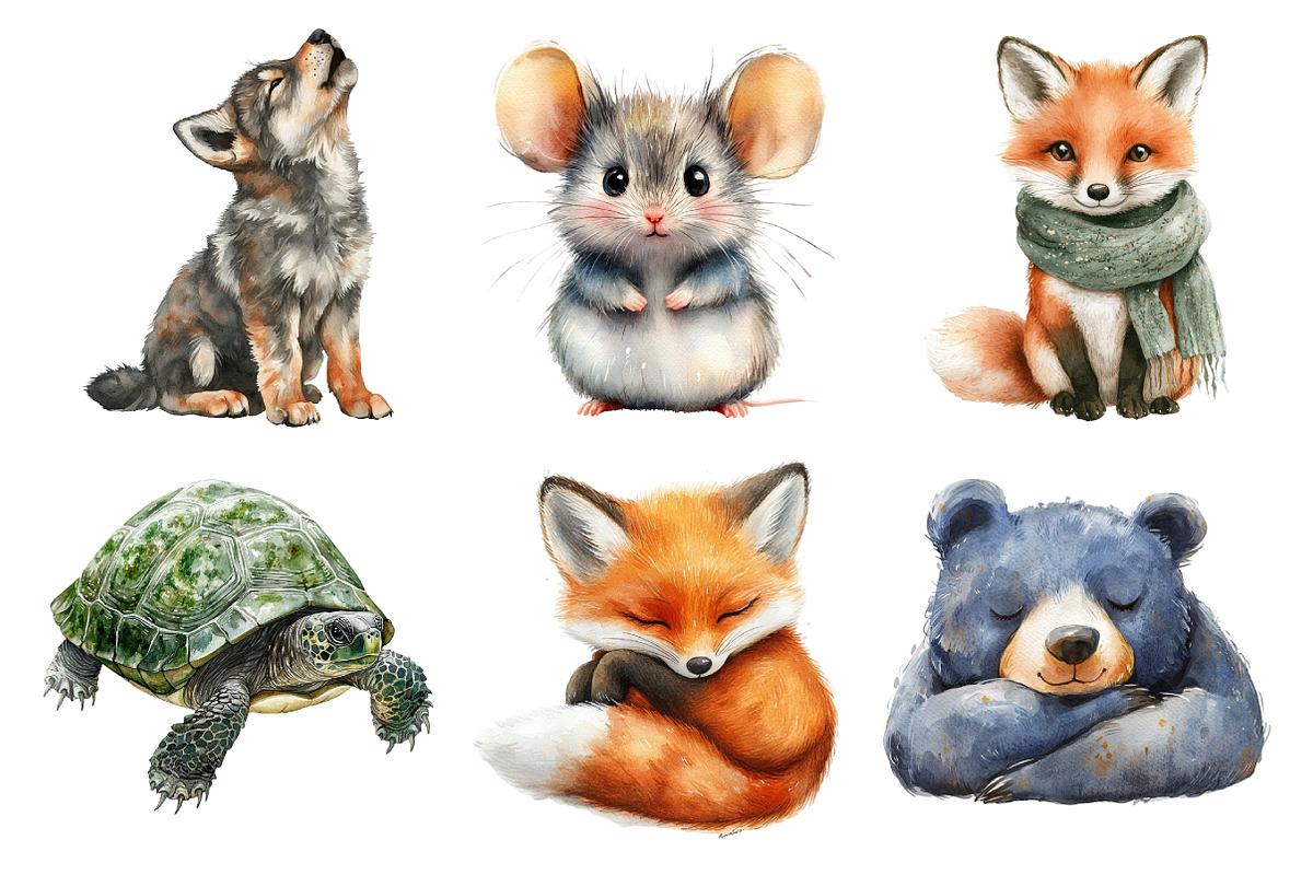 Forest Animals Watercolor Clipart, an Illustration by Daily.Designs (Photo 5 of 5)