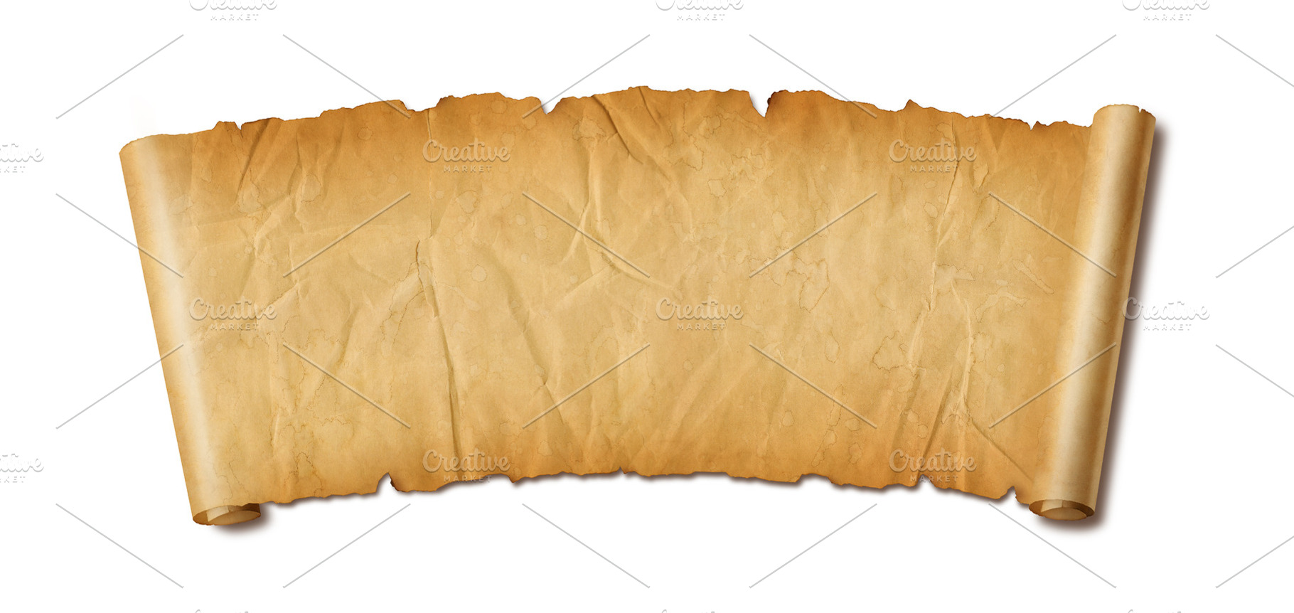 Old crumpled mediaeval Parchment paper scroll isolated on white, a Background Photo by GoodGoods