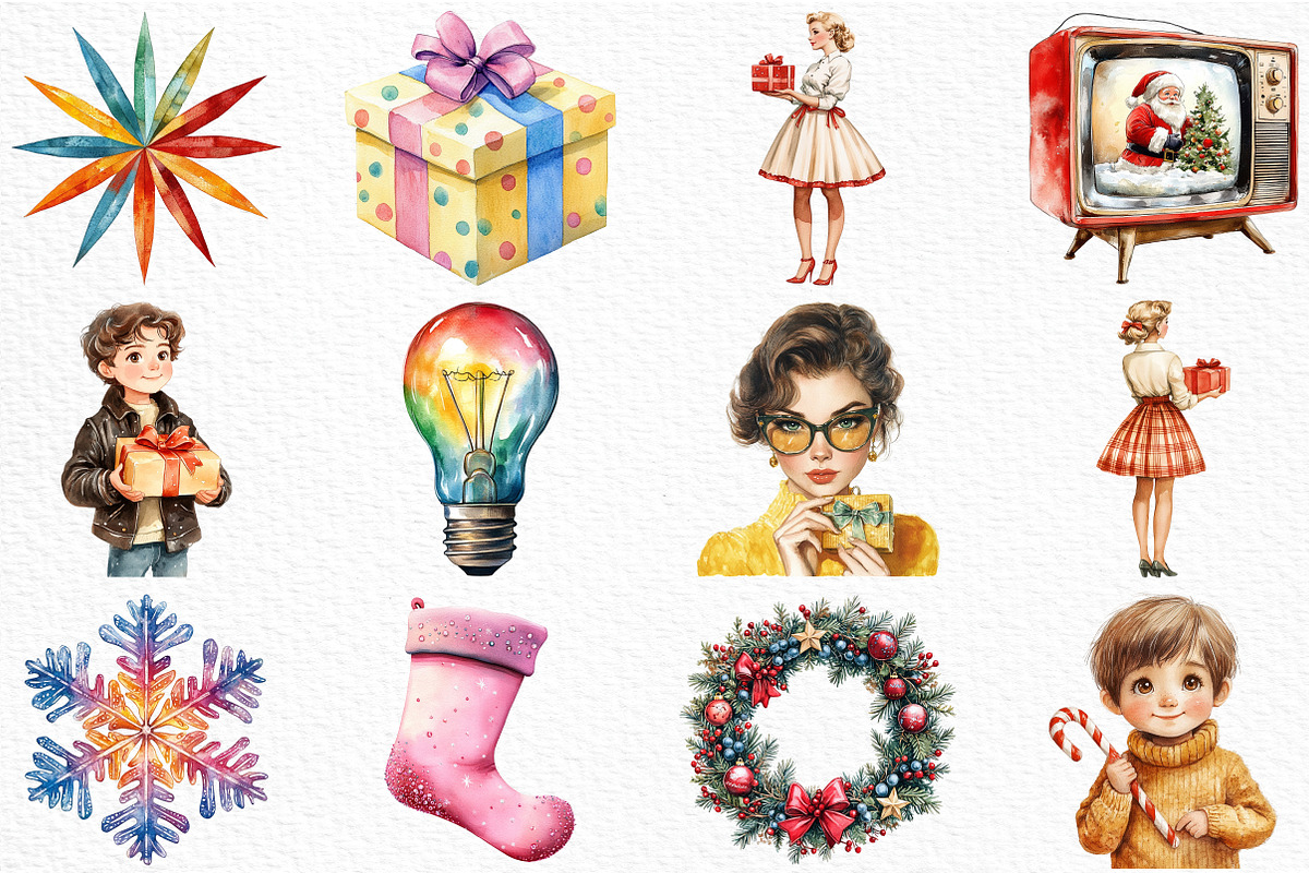 Retro 50's Christmas Clipart, an Illustration by Craft Nest (Photo 2 of 6)