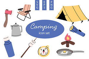 Cute Set with Camping Icons, an Object Graphic by Milota