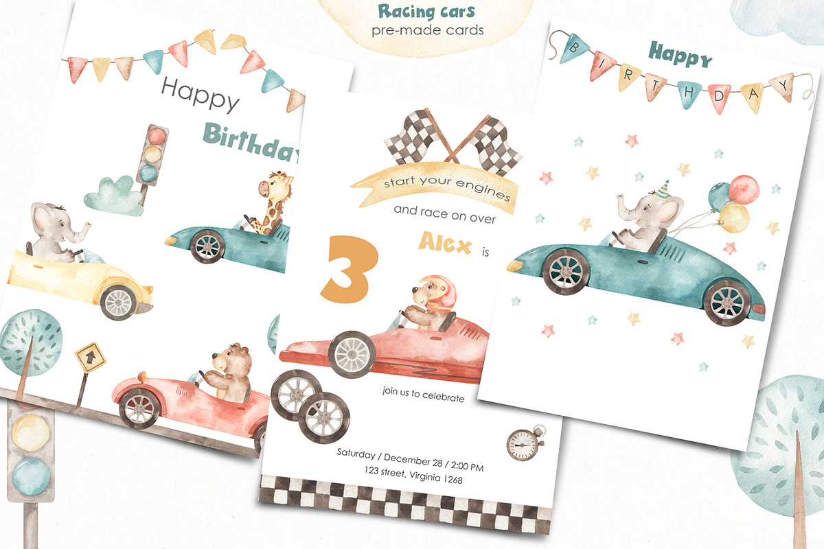 Racing cars watercolor collection, an Animal Illustration by Marina Ermakova (Photo 5 of 11)