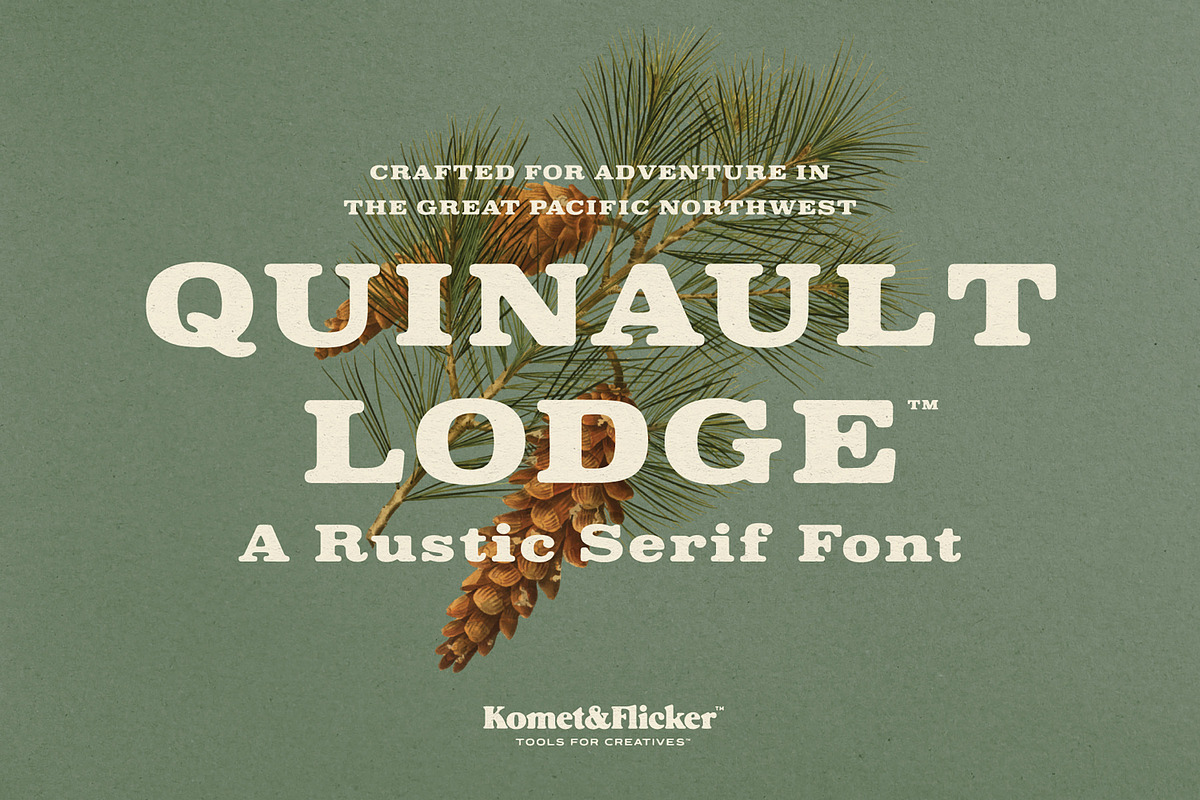 Quinault Lodge - A Rustic Serif Font, a Serif Font by Komet & Flicker (Photo 1 of 15)