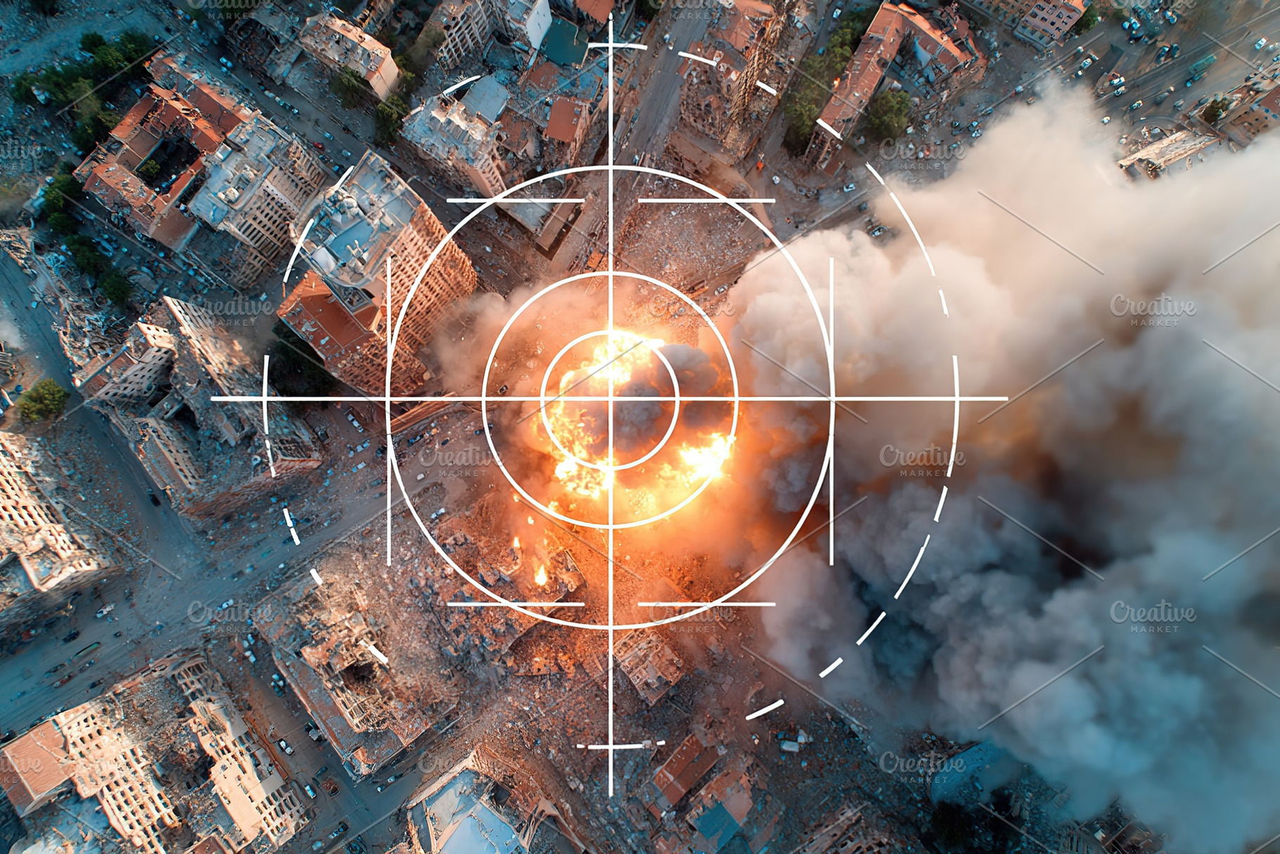Explosive blast in urban center creates massive fire and devastation, a Background Photo by AlyaAnd