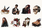 Watercolor Gothic Romance Clipart, a Person Illustration by BusyDaydesign (Thumbnail 2 of 9)