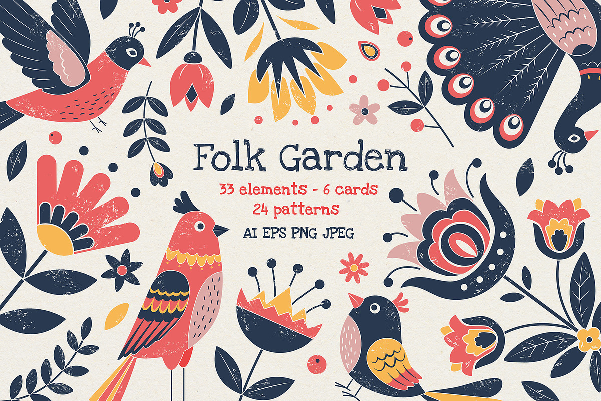 Folk Birds and Flowers Collection, an Illustration by Hanna's ArtLab (Photo 1 of 7)