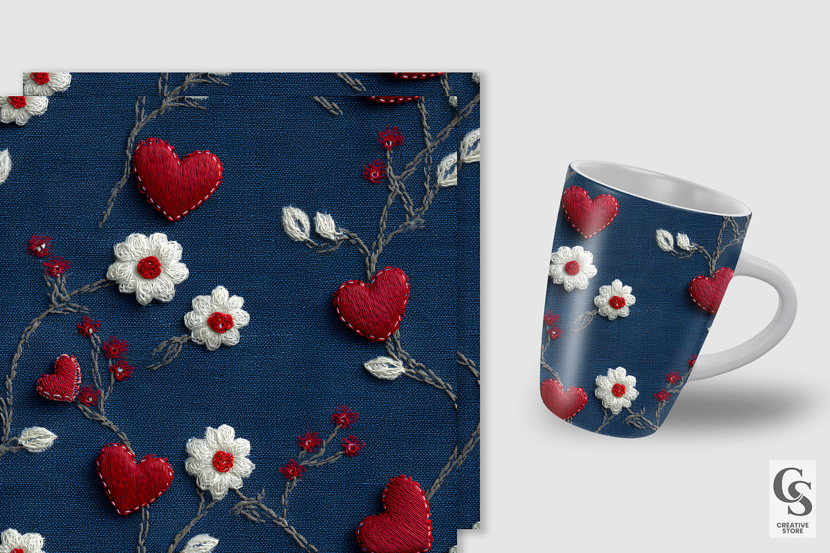 Patriotic Floral Hearts Embroidery, a Pattern Graphic by Creative Store (Photo 2 of 5)
