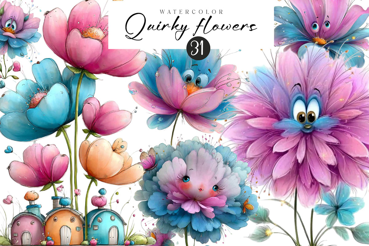 Quirky Flowers Clipart Whimsical, an Illustration by CreationArt (Photo 1 of 5)