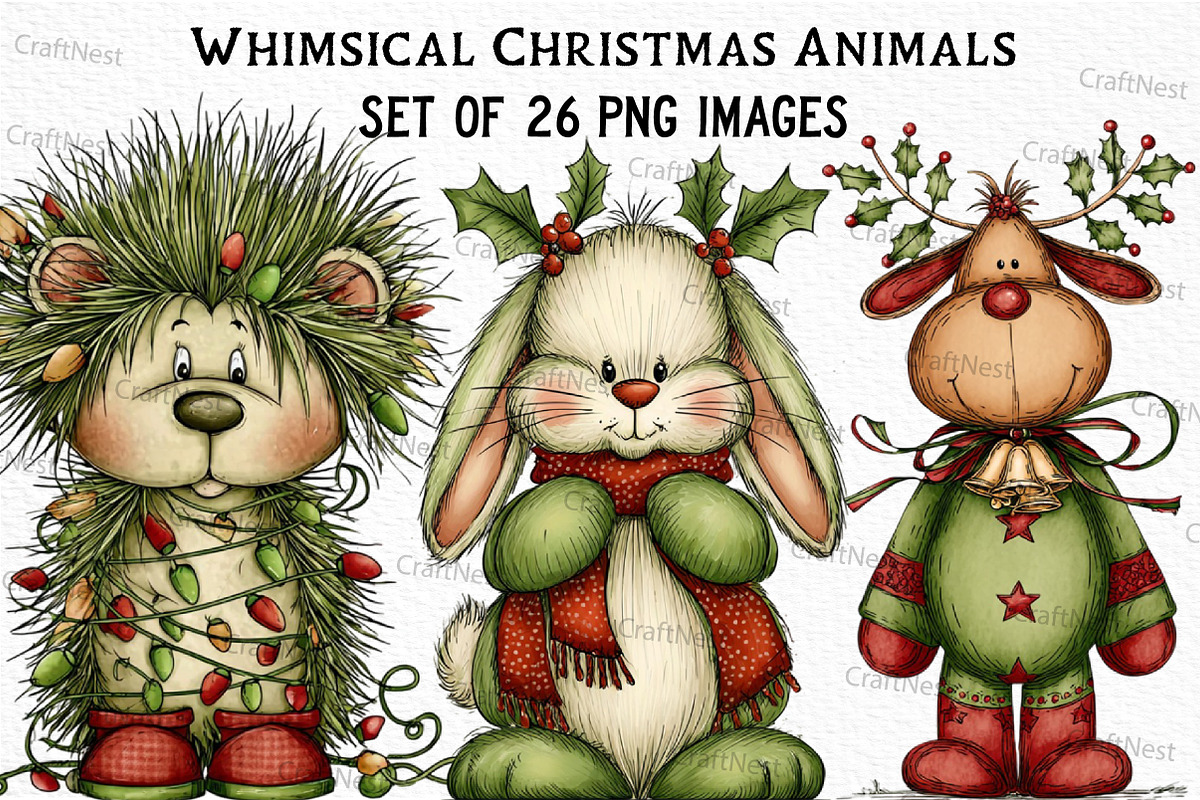 Whimsical Christmas Animals Clipart, an Illustration by Craft Nest (Photo 1 of 6)
