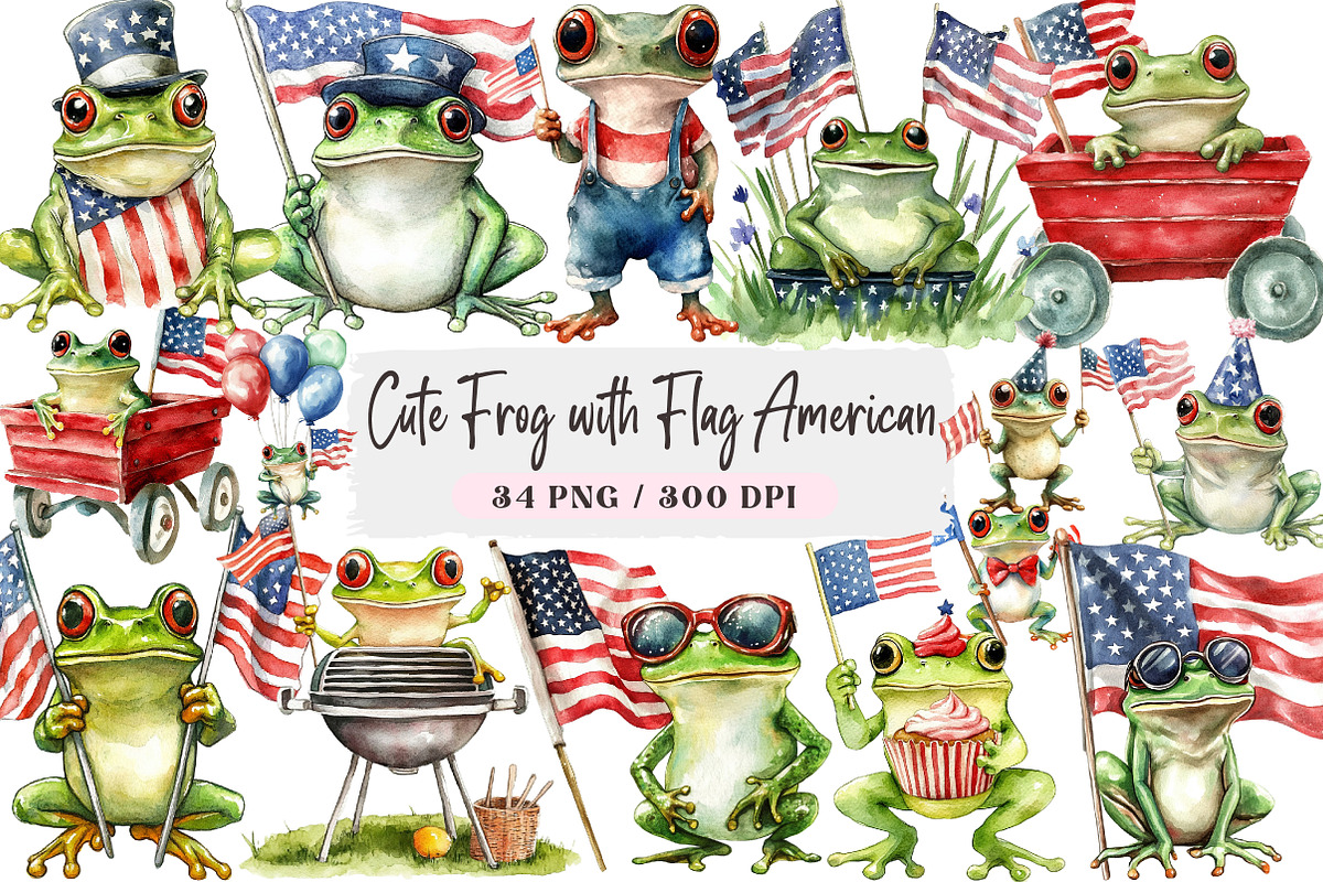 Cute Frog with Flag American Sublima, an Illustration by DreamArtGraphic (Photo 1 of 4)