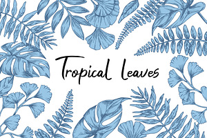 Tropical leaves. Blue
