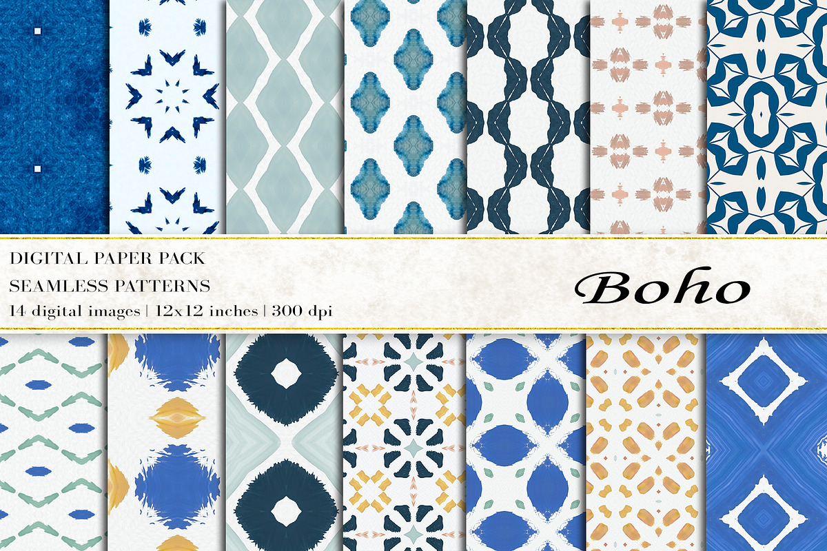 Boho Digital Papers, a Pattern Graphic by BonaDesigns