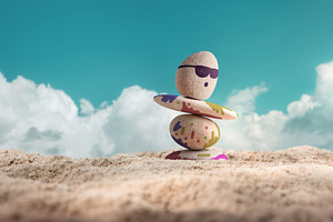 Enjoying Life in Nature Concept. Pebble Stone with Sunglasses an, a Photo by salmon.black